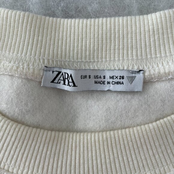 Zara Womens Cream Teddy Fleece Cropped Crew Neck Soft Cozy Sweater Size Small - Picture 4 of 9